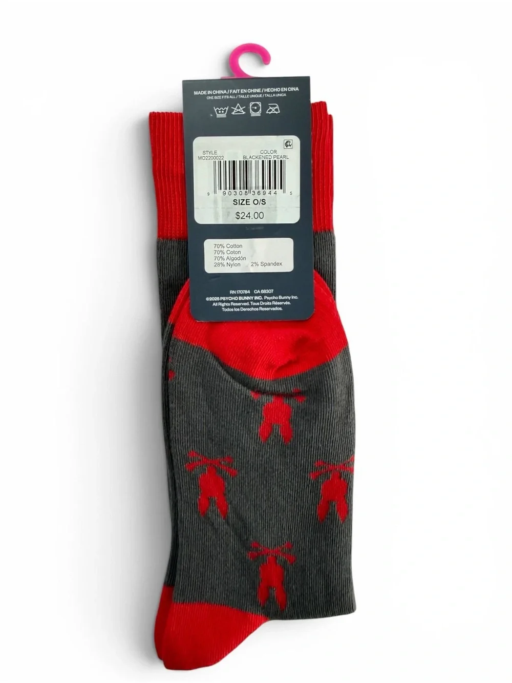 Psycho Bunny Men's Crew Socks Charcoal Grey Red Bunny Logo Size O/S NWT